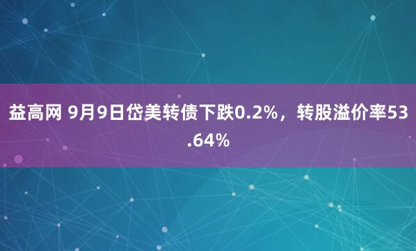 益高网 9月9日岱美转债下跌0.2%，转股溢价率53.64%